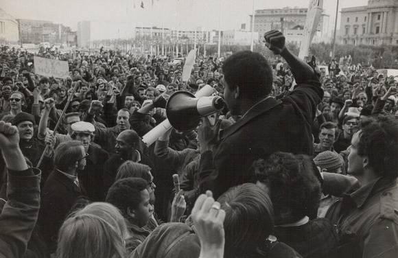 Scene of campus uprising occuring during '60s